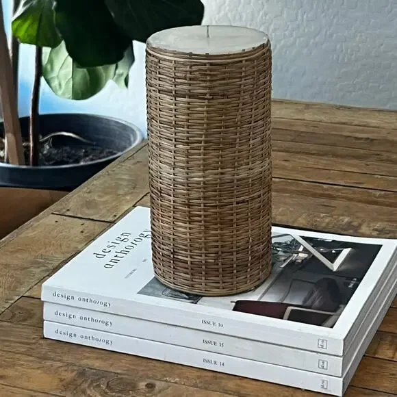 West Elm Woven Pillar Candle 8.5" Tall Home Decor - Picture 1 of 8
